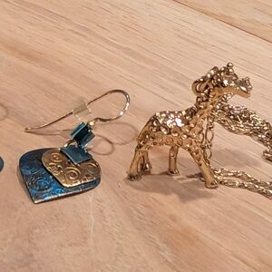 Gold and Blue Kids Giraffe Necklace and Earring Set
